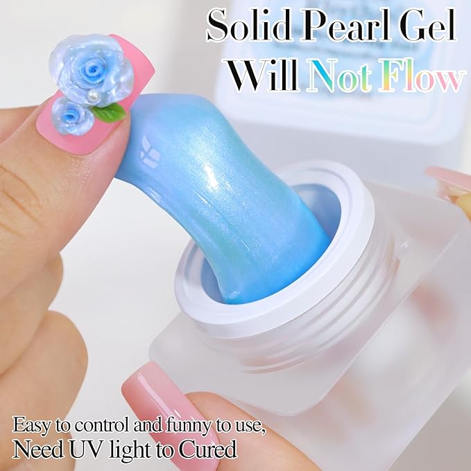 Double Rhythm 3D Nail Gel Pearl Solid Sculpting for Nail Art Non-Sticky Hard for Building Carving Molding Extension Soak Off UV/LED Salon Home DIY 0.5 Oz (Blue-Silk 09)