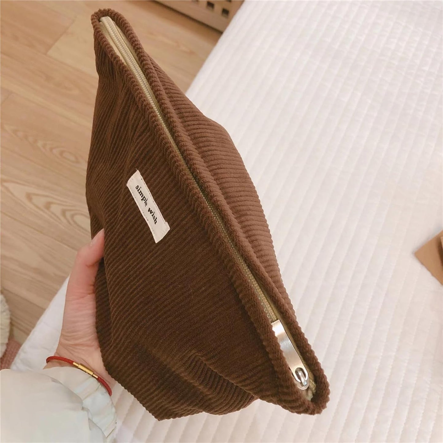 Wudygirl Makeup Bag Cosmetic Bags for Women Large Capacity Travel Toiletry Bag Corduroy Makeup Bag Organizer Zipper Pouch (Coffee)