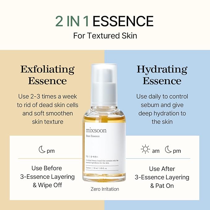 mixsoon Bean Essence 1.01 Fl.Oz. / 30ml (Pack of 1) Exfoliating Hydrating Korean Skin Care Hyaluronic Acid Serum Korean Glass Skin Care