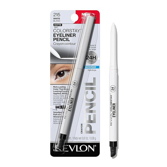 REVLON ColorStay Pencil Waterproof Eyeliner, Smudge-Proof, Eye Makeup with Built-In Sharpener, 215 White, 0.01 oz