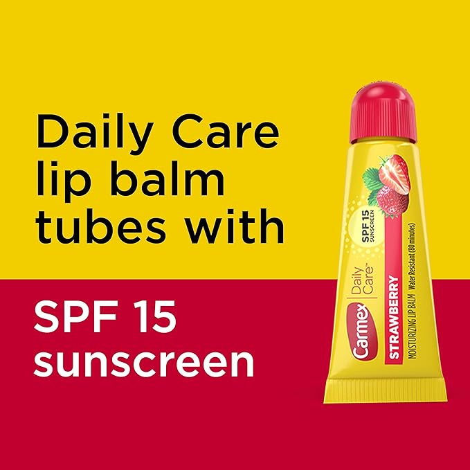Carmex Daily Care Moisturizing Lip Balm with SPF 15, Strawberry Lip Balm Tubes, 0.35 OZ Each - 3 Count (Pack of 2)