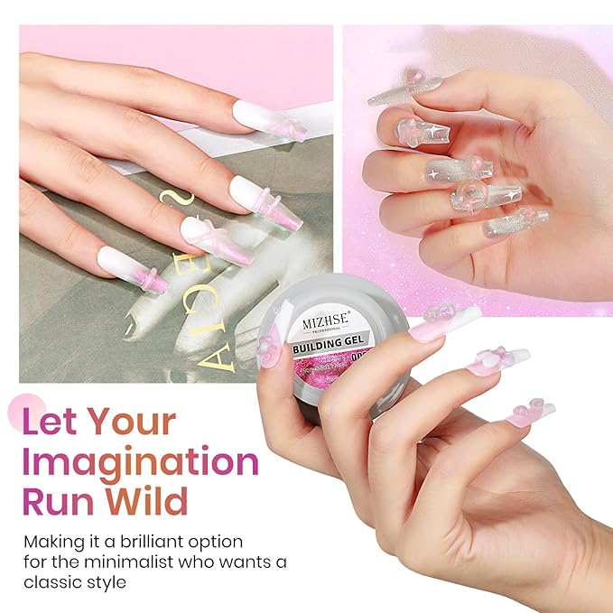 MIZHSE Solid Builder Gel for Nails, Mermaid Pearl 1oz Hard Gel Builder Non Sticky Nail Extension Gels Long Lasting Modeling Sculpture Nail Salon Art Home Use