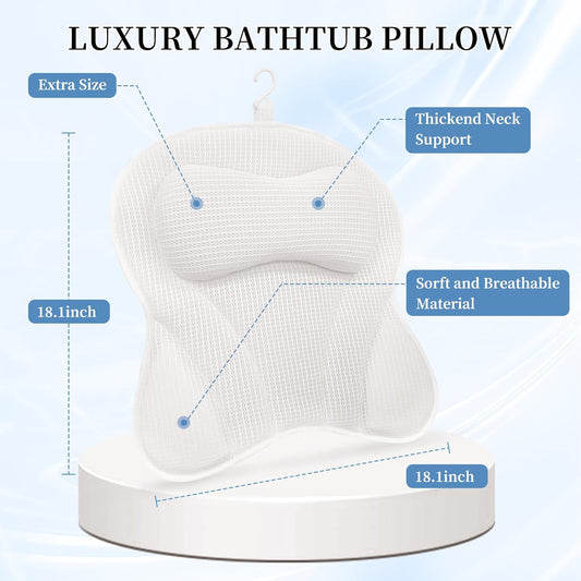 Bath Pillows for Head and Neck Support, Soft 5D Air Mesh Bath Tub Pillow with 6 Non Slip Suction Cups, Luxury Bathtub Pillows, Bathtub Accessories for Women and Men