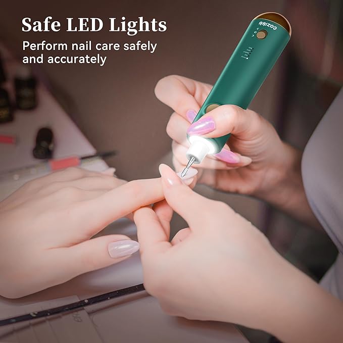 Electric Nail Drill, 8-in-1 Cordless Electric Nail File with LED Light, 5 Speeds Rechargeable Manicure and Pedicure Kit Hand Foot Care Tool for Nail Grinder Trim Polish for Women Baby