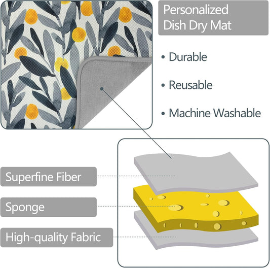 SHIYUE Dish Drying Mat for Kitchen Counter Super Absorbent Spring Kitchen Decor Microfiber Drying Matainers Rack Fast Pad Dish Drainer Mats(Watercolor Leaves,18''x24'')