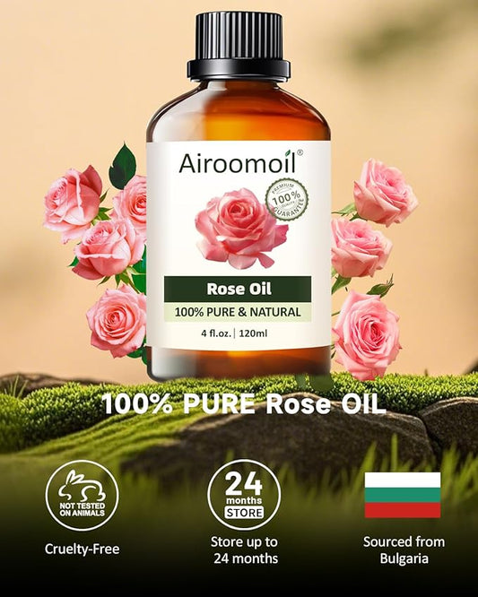 Pure Rose Essential Oil, 100% Pure Natural Rose Essential Oil, Premium Grade Essential Oils for Diffusers for Home, Skin, Care Massage, Soap Making, Aromatherapy, 4 Fl Oz | 120ml