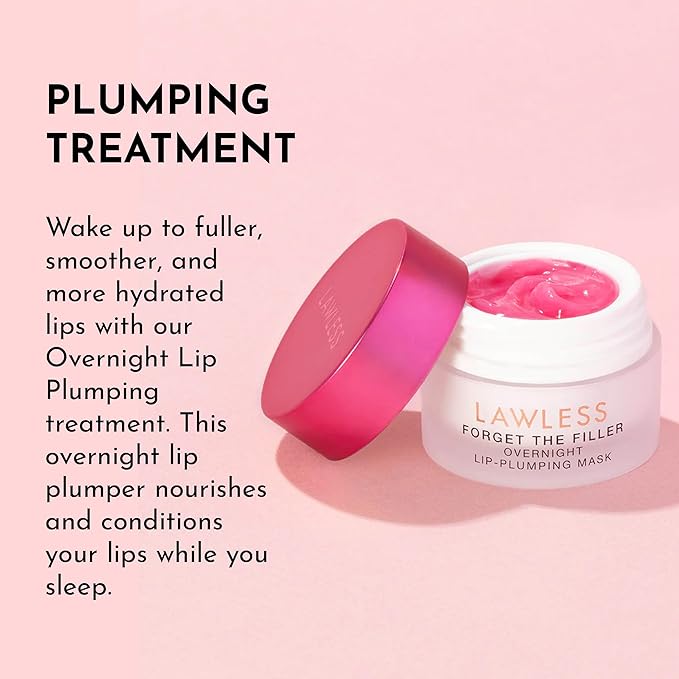 Lawless Women's Forget The Filler Overnight Lip Plumping, Juicy Watermelon, Pink, 0.28 Ounce (Pack of 1)