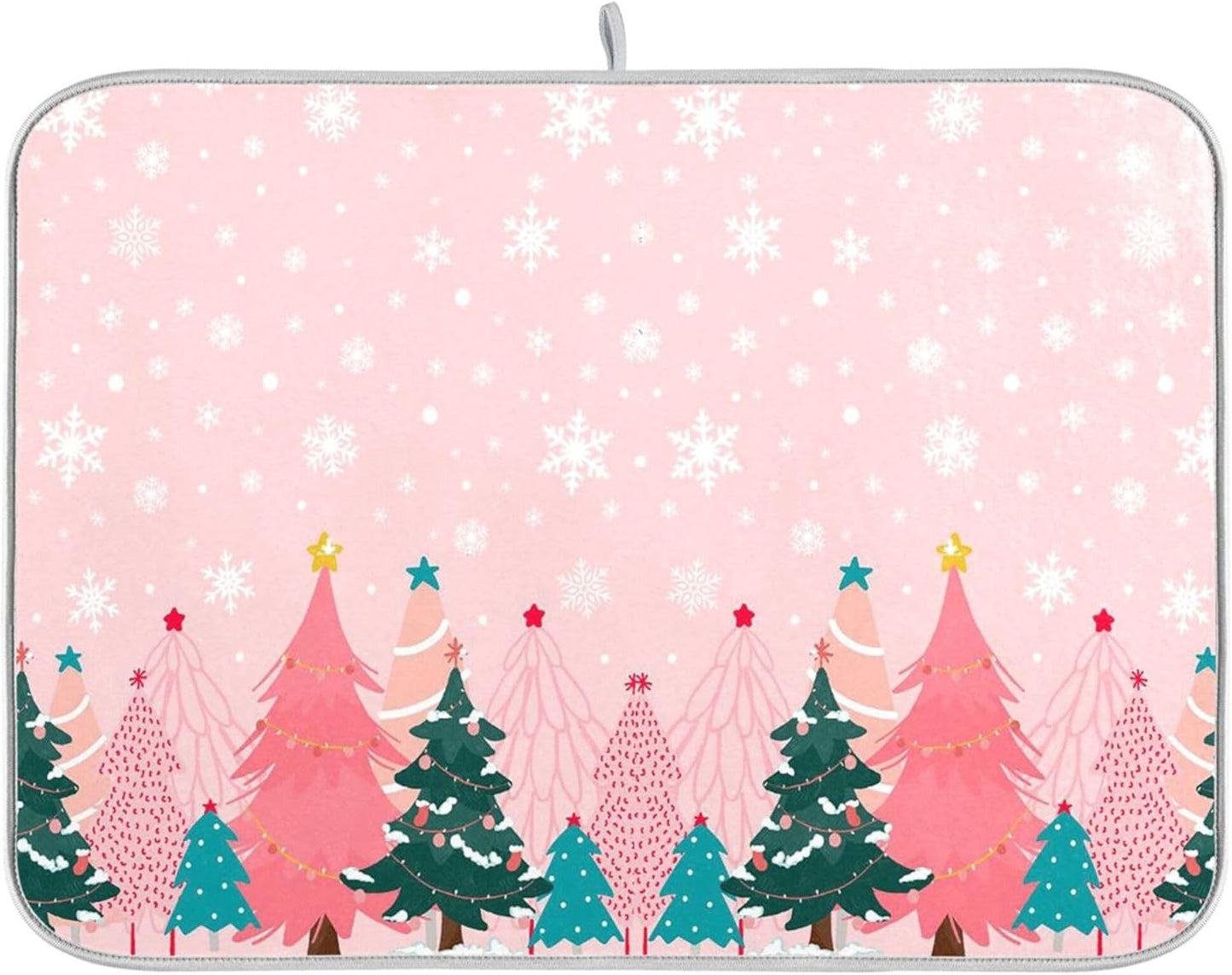 Christmas Tree Pink Dish Drying Mat for Kitchen Countertop 18x24 Winter Snowflake White Xmas Large Drying Mat Reusable Quick Dry Dish Sink Mats Easy Clean Decorative Essentials