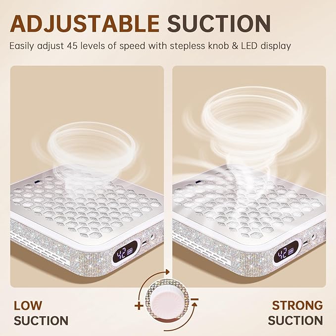 Nail Dust Collector, Rechargeable Dust Collector Nail Tech, Powerful Vacuum Fan Vent Dust Collector Extractor Dust Suction Machine for Acrylic Nails Polishing, Nail Salon&Home, White