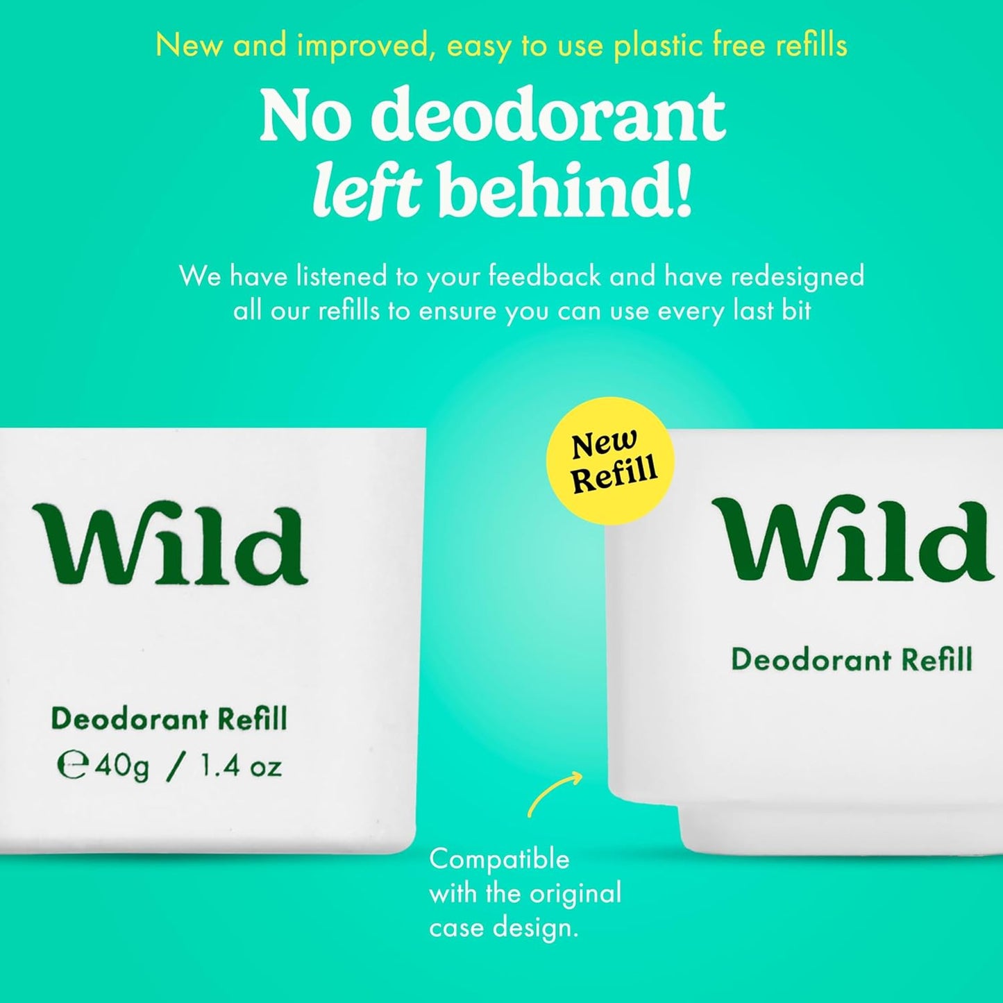 Wild Refillable Deodorant Starter Kit with Purple Case and Honey & Cactus Flower Scented Refill 1.4oz - Aluminum Free - Long Lasting Protection - Vegan