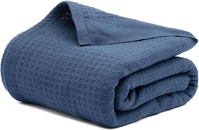 Salt Earth 100% Cotton Throw Blanket, Queen, 90"X92" Waffle Throws for Home, Bedrooms, Outdoor and Office Couch, Modern & Cozy Room Decor Blankets, Lightweight, All Season Western Blanket (Navy)