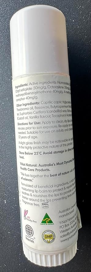 Emu Oil Moisturizing Lip Balm - Hydrating Lip Balm with Extreme SPF50+ Sun Protection - 4-Hour Water Resistant, Fortified with Vitamin E, Amino Acids & Omega 3, 6 & 9 - Y-Not Natural, 15g Stick