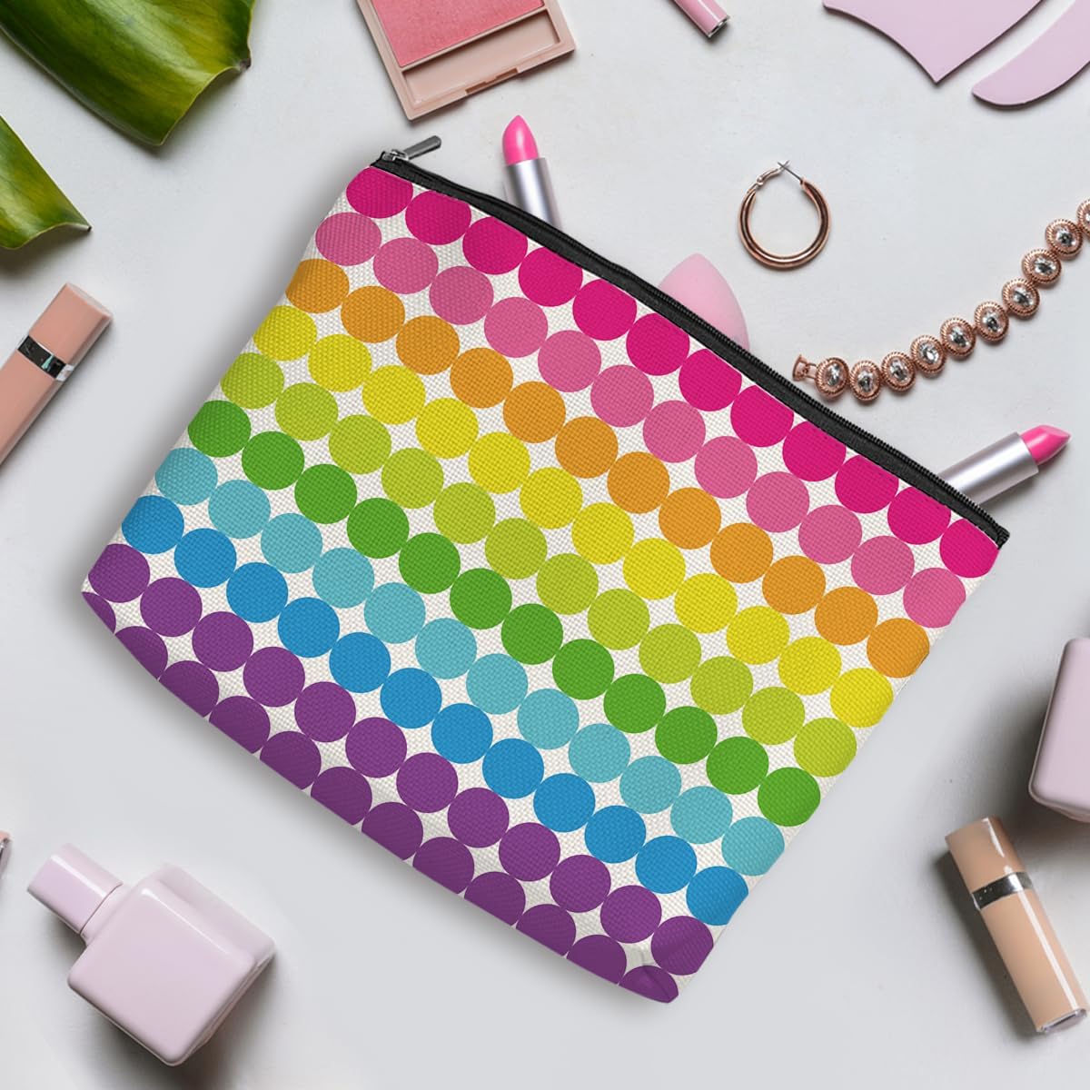 4pcs Colorful Rainbow Makeup Bag, Bright Neon Colors Cosmetic Bag, Christmas Wedding Anniversary Birthday Friendship Gifts for Women Girls Best Friends Bridesmaid Bestie Mom Travel Toiletry Bag