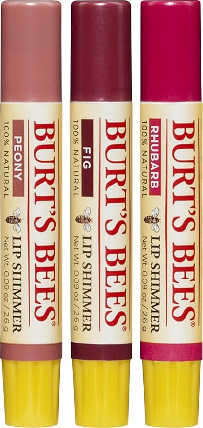 Burt's Bees Kissable Color Holiday Gift Set, 3 Lip Shimmers in Gift Box, Warm Collection in Peony, Fig & Rhubarb