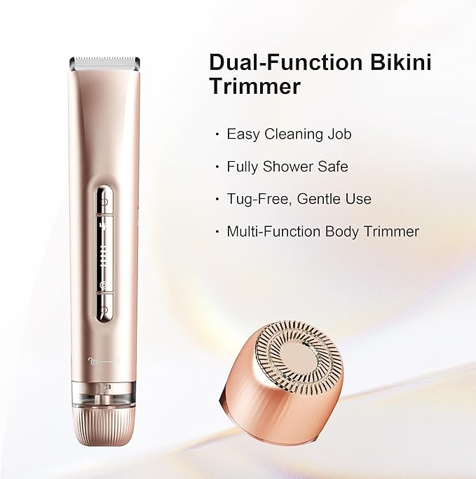 2 in 1 Women's Bikini Line Trimmer & Body Groomer,2025 Upgrade Dual Head Shaver Women, Wet & Dry Waterproof Electric Bikini Trimmer for Face Leg Arm Intimate Areas,Pink Rose
