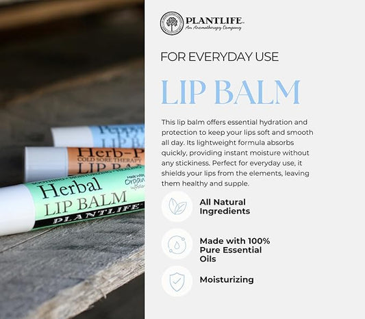 Plantlife Herbal Lip Balm - Organic Lip Balm Made with Beeswax, Calendula & Chamomile - Soothing Lip Balm for Chapped Lips - Helps Moisturize Lips & Works on Minor Cuts & Scrapes - Made in California