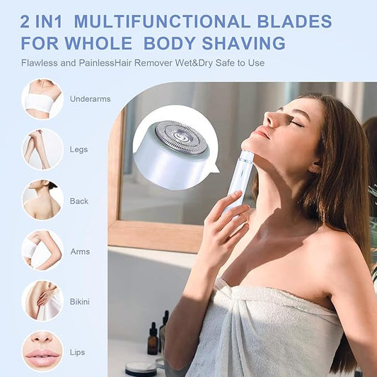 Dermave Bikini Shaver - Bikini Trimmer for Women, Painless Hair Removal for Face, Body & Intimate Areas (Blue)