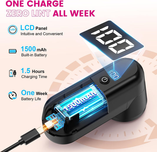 Fabric Shaver, Ziitty Lint Remover for Clothes, Type-C Rechargeable Lint Shaver with LCD Display & 6-Blade, Sweater Shavers to Remove Pilling，Fuzz Remover Fabric Shaver for Clothing and Furniture