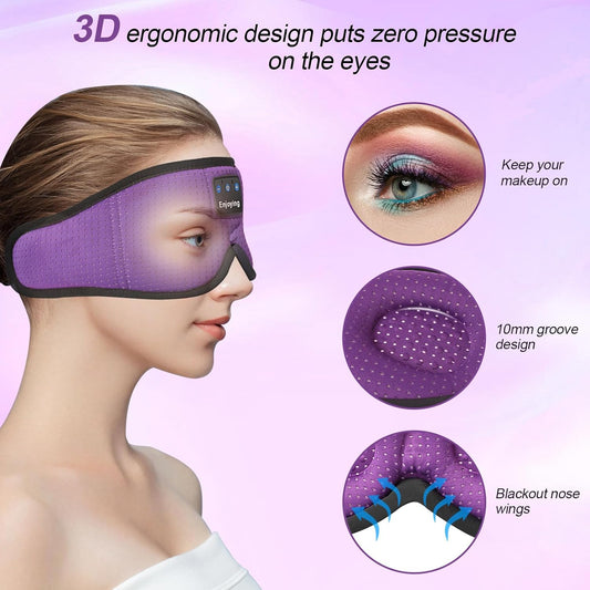 Sleep Headphones, Sleep Mask Bluetooth Wireless Music Eye Mask, Sleeping Mask for Side Sleepers Sleep Mask with 3D Bluetooth Headphones Ultra-Thin Stereo Speakers Perfect for Sleeping (Purple)