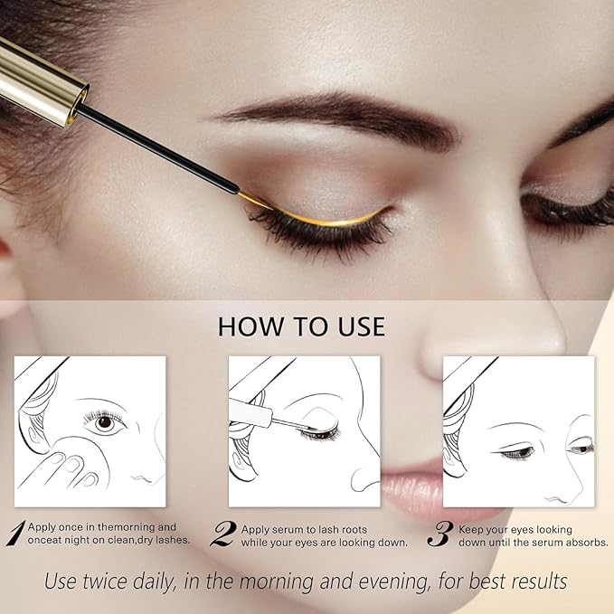 Eyelash Growth Serum – 15 Plant Extracts for Longer, Denser & Robust Lashes,Boosts Natural Lash Development,eyelash serum,Enhance Natural Beauty, Hypoallergenic Oil Free,lash growth serum（Black-Gold）