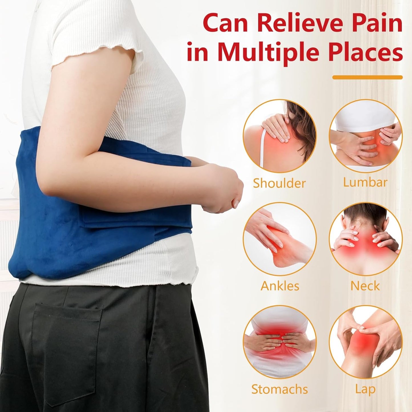 Microwavable Extra Large Heating Wrap for Lower, Back, Waist, Abdominal and Shoulder Pain Relief, Removable for Cleaning, Flaxseed Rice Hot Heat Pack, Surgery Recovery - 10x18 Inch