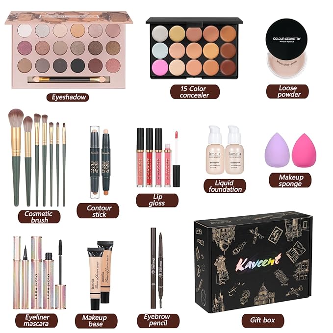 Makeup Sets Teens Makeup Kit for Women Full Kit Makeup Kits for Women Gift Eyeshadow Palette Concealer Palette Lipgloss Foundation Concealer Powder