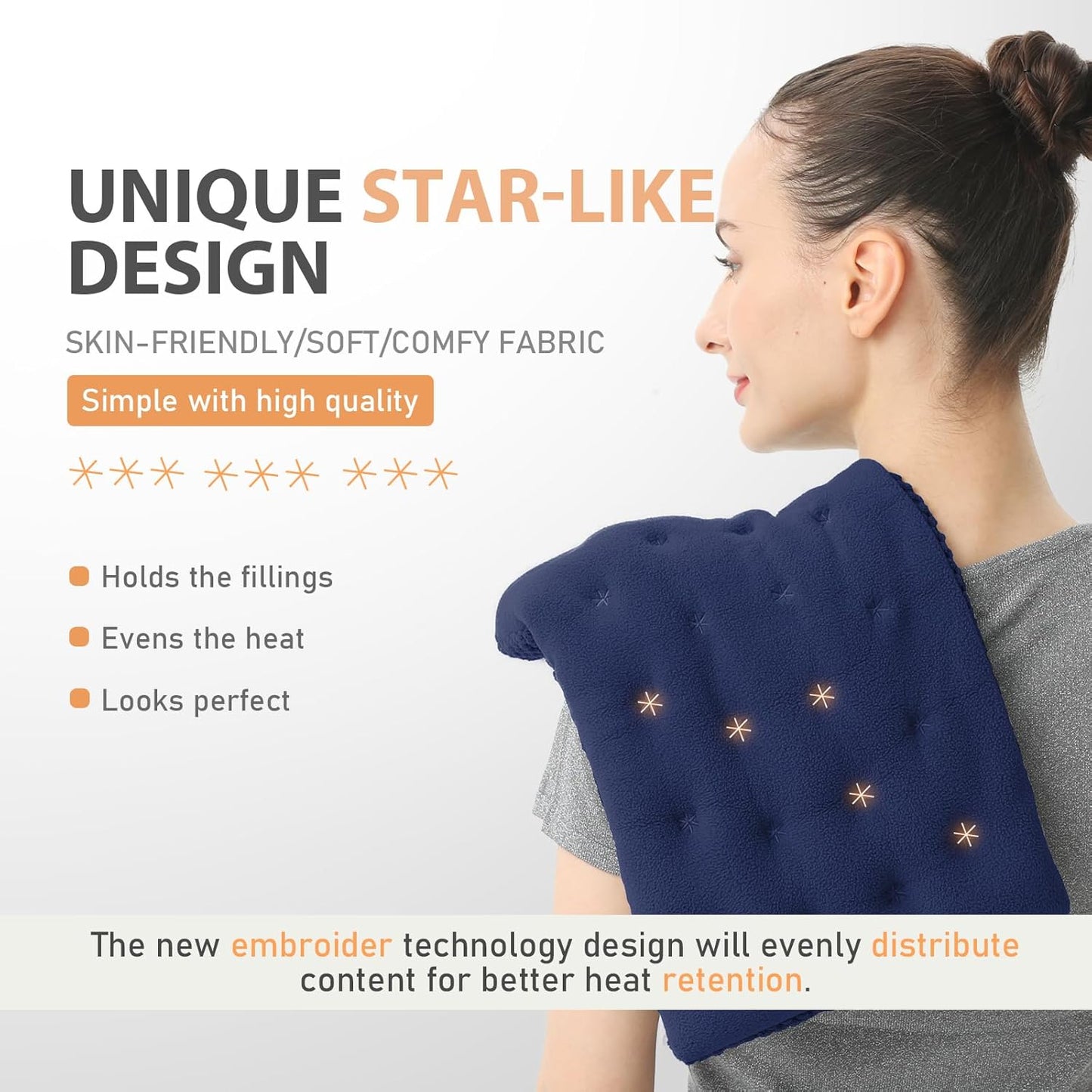 UNCN Wide Microwave Heating pad with Washable Cover 9.5 x 16in Microwavable Hot Pad for Neck Shoulder, Cramps, Back Cordless Warm Compress Weighted Moist Heat Pack for Aches, Unscented