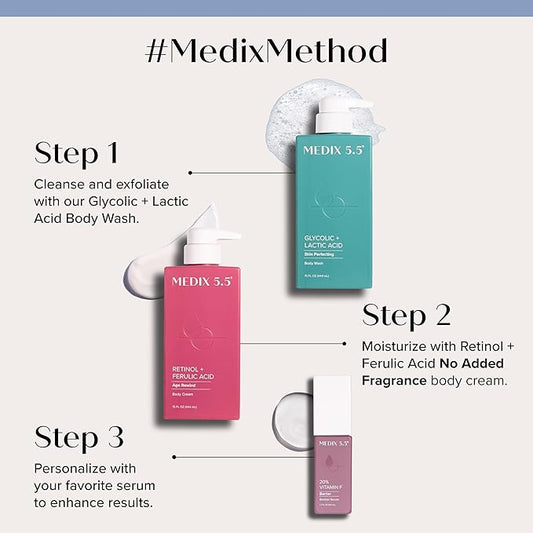 MEDIX 5.5 Body Scrub Skin Care Glycolic Acid Exfoliating Body Cleanser KP Bump Eraser | AHA + Lactic Acid Anti Aging All Skin Type Wash | Keratosis Pilaris & Acne | Body & Face Wash Exfoliate, 2-Pack