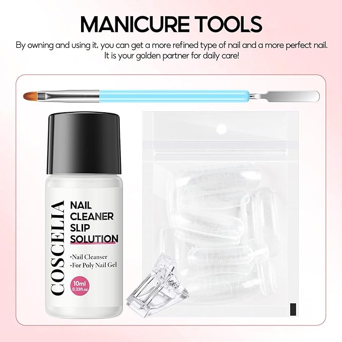 COSCELIA Poly Nail Gel Kit Starter Kit with U V Lamp 3PC Coscelia Poly Extension Gel for Beginners Clear Pink White Nail Art Quick Building Gel Manicure Kits Gift for Women DIY at Home