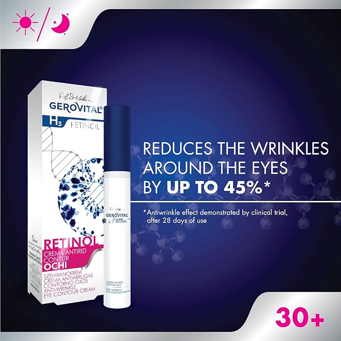 GEROVITAL RETINOL Anti-Wrinkle Eye Contour Cream with Retinol, Sepilift, and Vitamins A and E, Prevents and Reduces Wrinkles, 15 mililiters