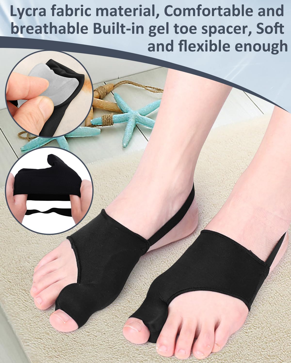 2PC Bunion Corrector for Women Men Toe Pain Relief, Breathable Big Toe Straightener Spacers, Bunion Correction Socks Splint with Built-in Gel Pad and Adjustable Straps
