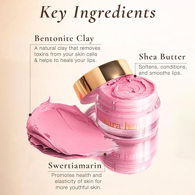 sara happ Sweet Clay Mask + Vanilla Bean Sugar Scrub Lip Duo, Exfoliating and Moisturizing Lip Treatments for Dry and Flaky Lips, Vegan (0.47 ounce and 0.5 ounce jars)