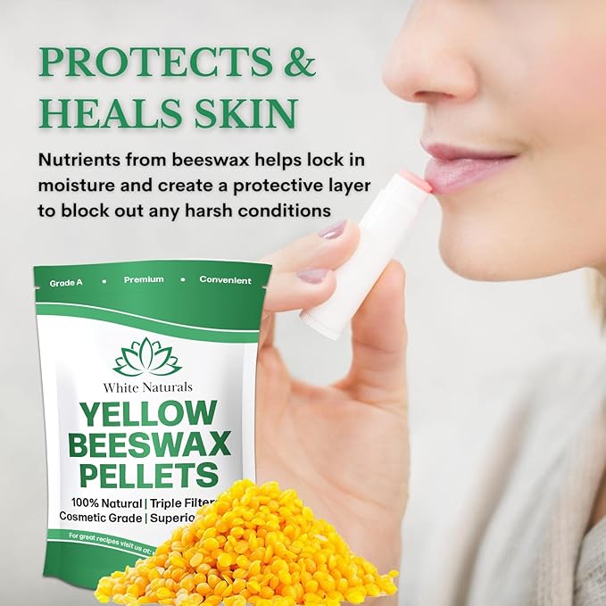 Yellow Beeswax Pellets 2lb (1lb in Each Bag), Pure, Natural, Cosmetic Grade, Organic, Bees Wax Pastilles, 3X Filtered, Great For Candle Making, Soaps, DIY Lip Balms, Lotions By White Naturals