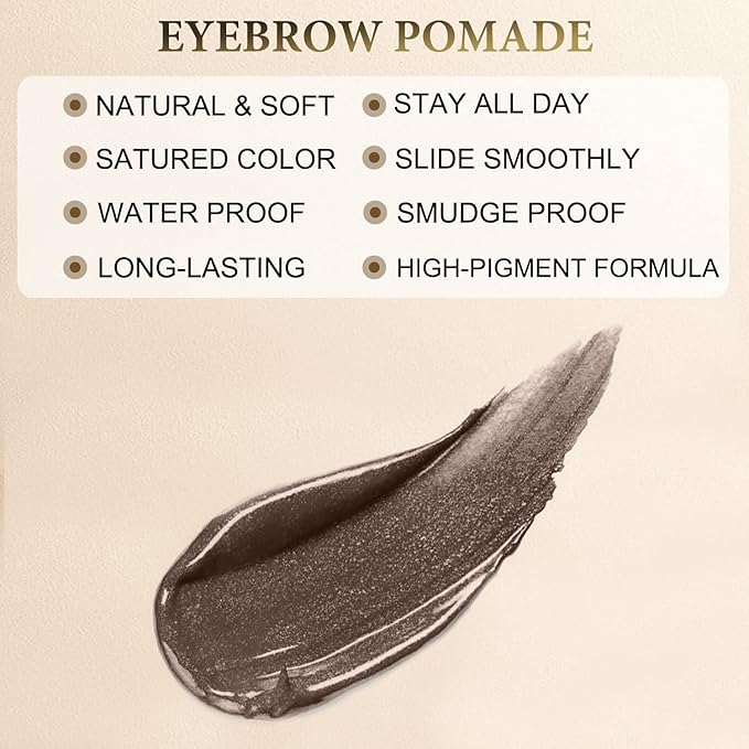 Eyebrow Pomade - Waterproof Brow Pomade for Long-lasting Results,Smudge Proof and Sweat Resistant Formula,Natural Eyebrow Makeup for All Skin Types and Tones - Dark Brown