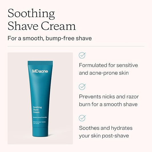 MDacne Shaving Cream for Acne-Prone Skin, 3-Pack, Oil-Free, Eliminates Razor Burn, Cuts & Infections - Reduce Skin Irritation & Prevent Shave Bumps & Nicks - Vegan, Paraben & Cruelty Free
