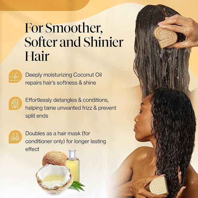 Kitsch Coconut Oil Shampoo and Conditioner Set – Deep Moisturizing Shampoo and Conditioner Bar for Dry Damaged Hair – Hydrating Solid Bars for Curly, Coily & Color Treated Hair – Made in USA