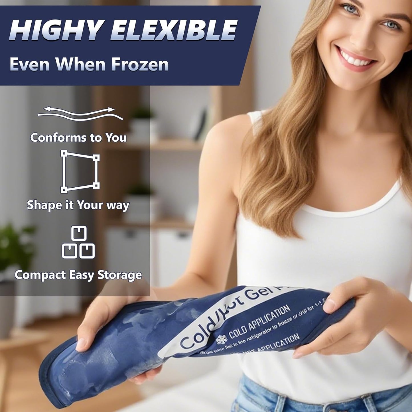 Reusable Gel Soft Ice Packs for Injuries, Flexible Hot and Cold Packs for Knees, Back, Face, Joint & Muscle Pain Relief (Medium 7.87"x 11.81")