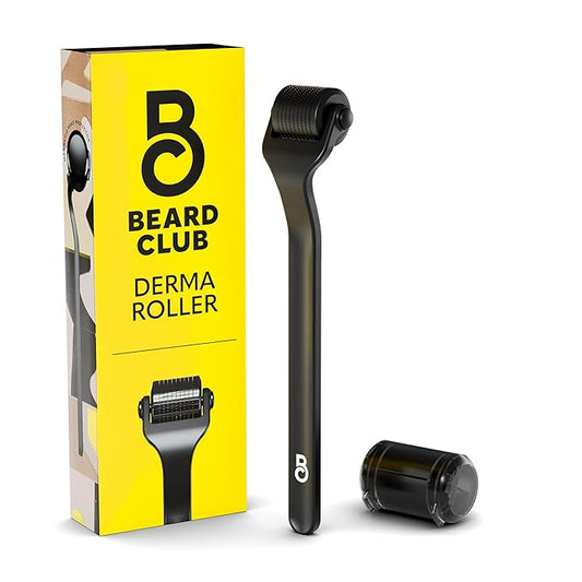 The Beard Club Premium Derma Roller for Face, Body and Scalp - Microneedling Roller for Men and Women with 540 Titanium Microneedles - for Hair & Beard - Weighted Metal Handle - Magnetic Storage Case