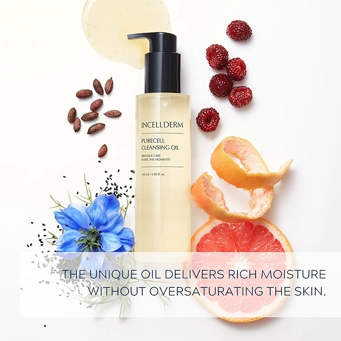 Riman Incellderm Purecell Cleansing Oil | 4.9 fl oz | Gentle Makeup Remover and Hydrating Cleanser | Lightweight and Non-Comedogenic | Suitable for Various Skin Types | Plant-Based Formula