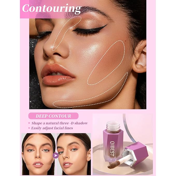 Soft Liquid Contour Stick, Liquid Face Bronzer Stick Built-in Sponge Tip, Cool Toned Liquid Contour for Women and Girl, Lightweight Blendable Cream Bronzer Stick Makeup,06 Brown