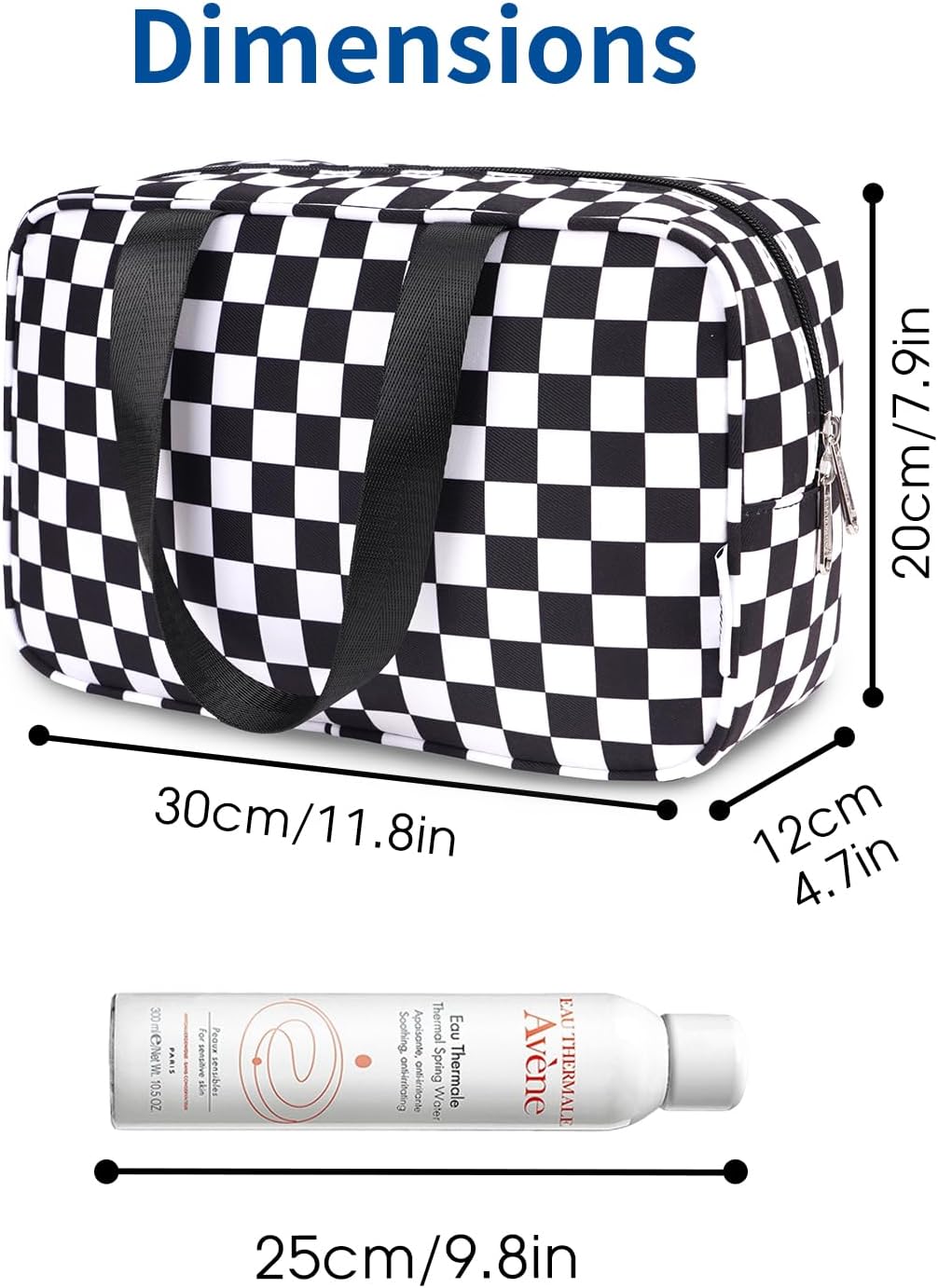 Narwey Large Toiletry Bag Women Cosmetic Bag Travel Makeup Bag Organizer Medicine Bag for Toiletries Essentials Accessories (Black Checkerboard, Large)