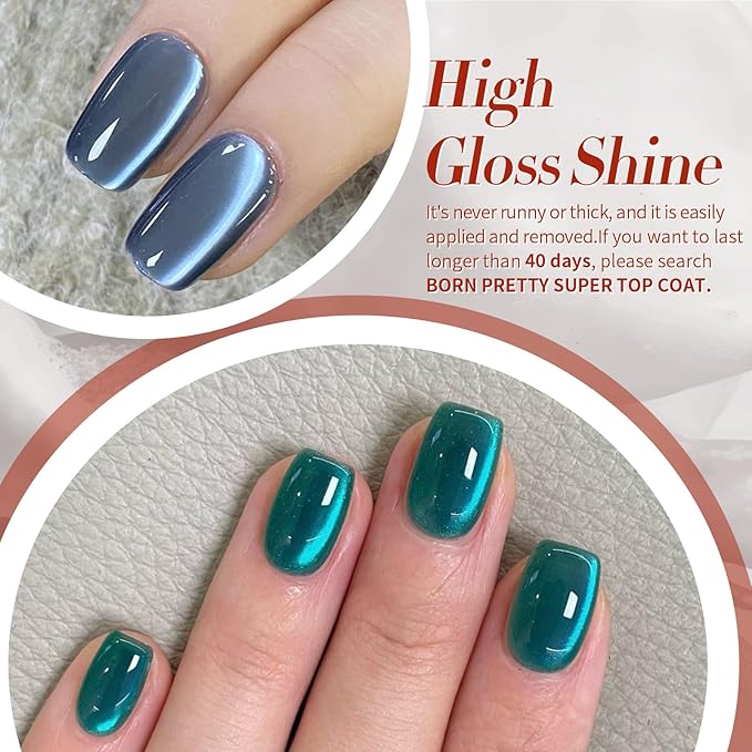 BORN PRETTY Magnetic Gel Nail Polish Water Light Cat Magnetic Eye Gel Black Orchid Jelly Glass Crystal Magnetic Gel Polish Glitter Shimmer Auroras Magnetic Gel Nail Art Manicure Kit 6PCS