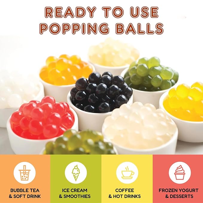 Fanale Brown Sugar Popping Boba Pearls, Vegan, Non GMO, Gluten Free, Fat Free, Perfect for Bubble Tea, Smoothies, Ice Cream, Desserts, and Beverages.