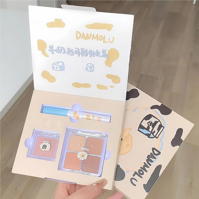 Neutral Eyeshadow Palette Velvet Lip Gloss Natural Glossy Blush Suitable for Beginners and Professionals 3-in-1 Multi-Purpose Makeup Set (1 Box)