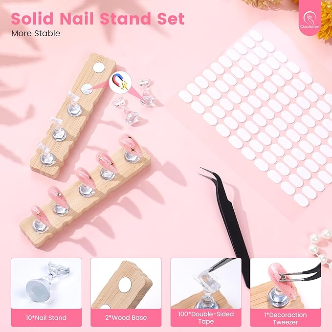 Quaferen Nail Brushes for Nail Art 39PCS Nail Brush Tools Set with Nail Stand Holder 2-in-1 Nail Art Palette Professional Acrylic Nail Brushes Kit for Beginners Home Salon