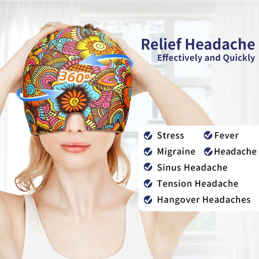 ZNÖCUETÖD Migraine Relief Cap Headache Relief Cap Cold Cap Ice Hat for Migraines Headache Sinus Stress Tension Head Ice Pack Wrap Migraine Mask Hangover Cap Ice Beanie Hot/Cold Compression Women