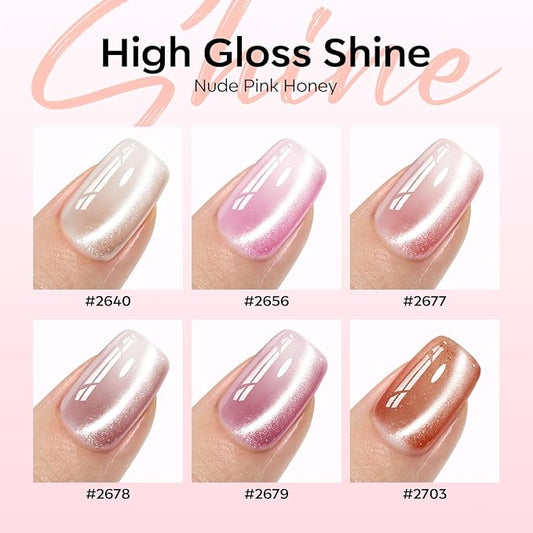 modelones Cat Eye Gel Nail Polish, 6 Colors Nude Gel Polish Pink Glitter Brown with Magnet Sparkle Galaxy Series Nail Polish Kit Soak Off Led Nail Art Manicure Salon DIY Gifts