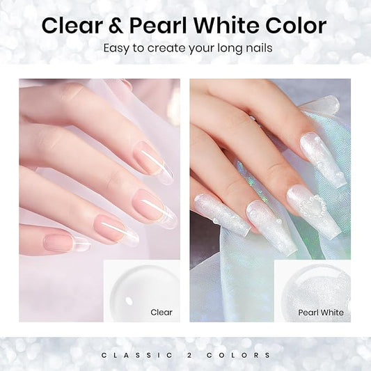 MIZHSE Solid Builder Gel for Nails Kit: 2PCS 30g 3D Pearl White & Clear Hard Gel for Nailswith Nail Forms 3D Silicone Mold Soak off U V LED Builder Gels for Extension Home Manicure
