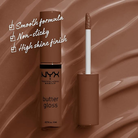 NYX PROFESSIONAL MAKEUP Butter Gloss Brown Sugar, Non-Sticky Lip Gloss - Fudge Me (Warm Brown)