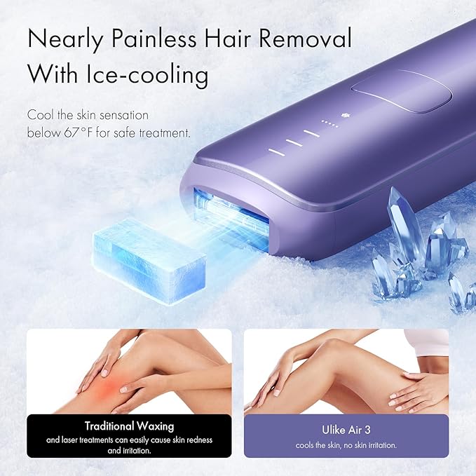Ulike Laser Hair Removal for Women and Men, Air 3 Ice-Cooling IPL Device Hair Removal for Nearly Painless & Long-Lasting Results, 3 Modes & Auto Flashing for Fast Full Body Hair Removal from Home